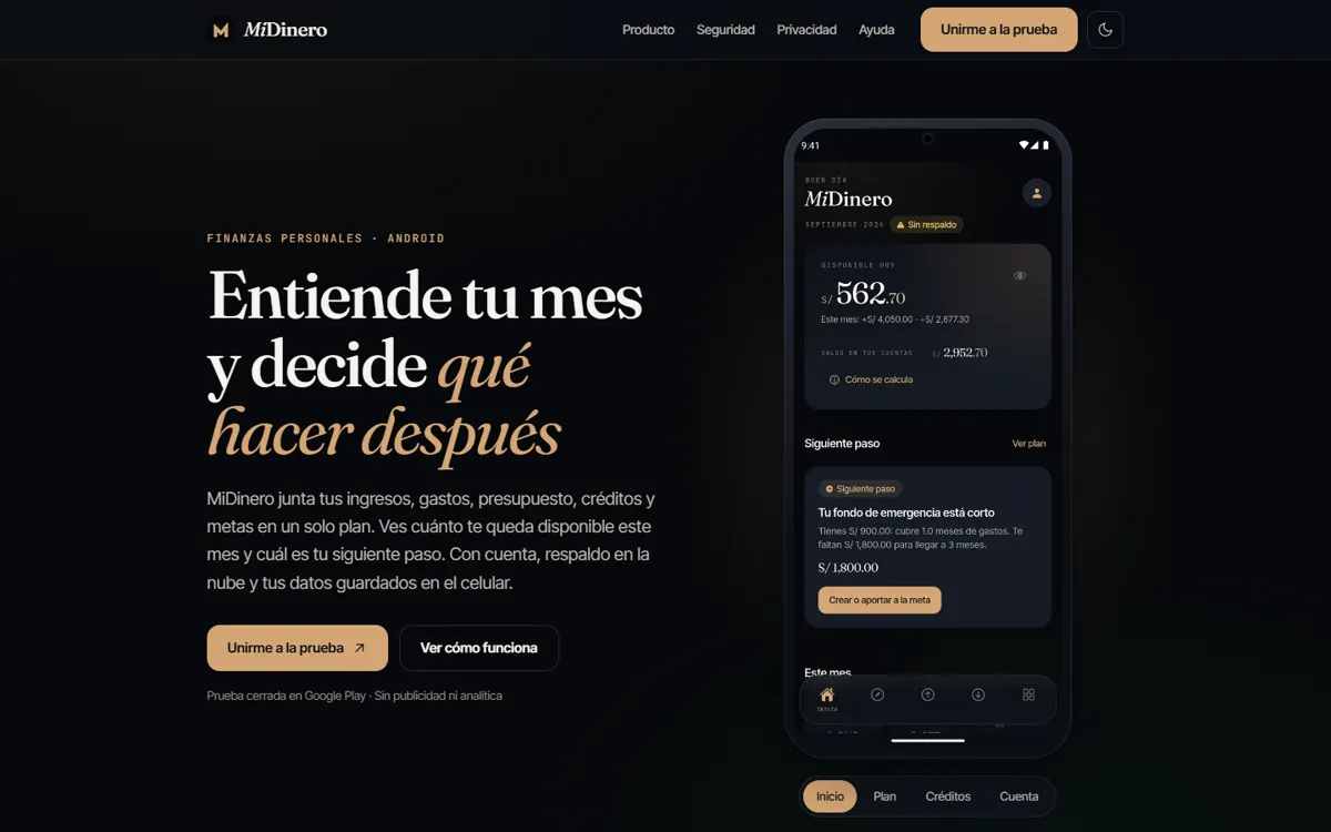 Captura de la interfaz de Mi Dinero